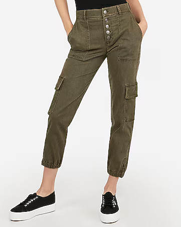 high waisted button fly utility ankle jogger pant | Express