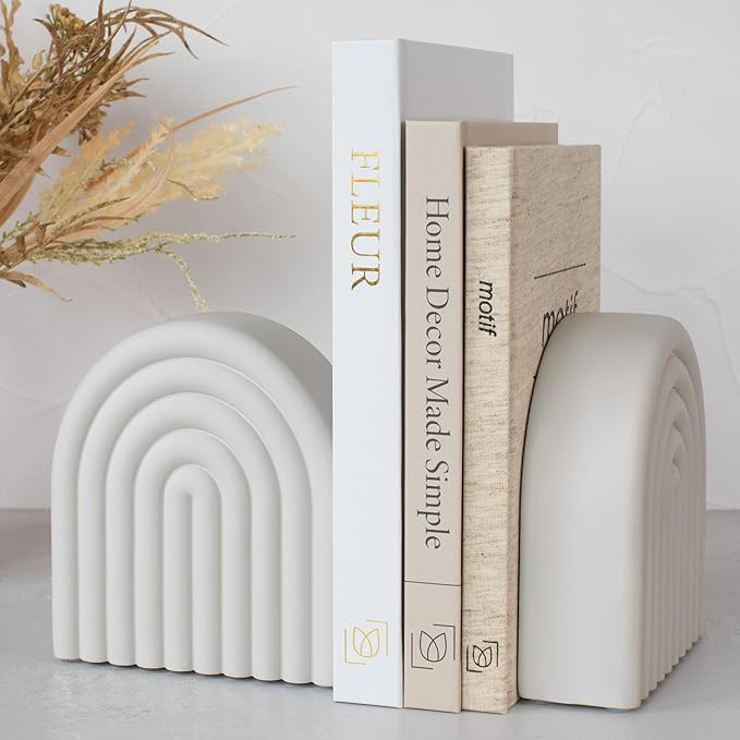 Decorative Concrete Bookends for Heavy Books – Stylish Set of 2, Ideal for Any Bookshelf – Ae... | Amazon (US)