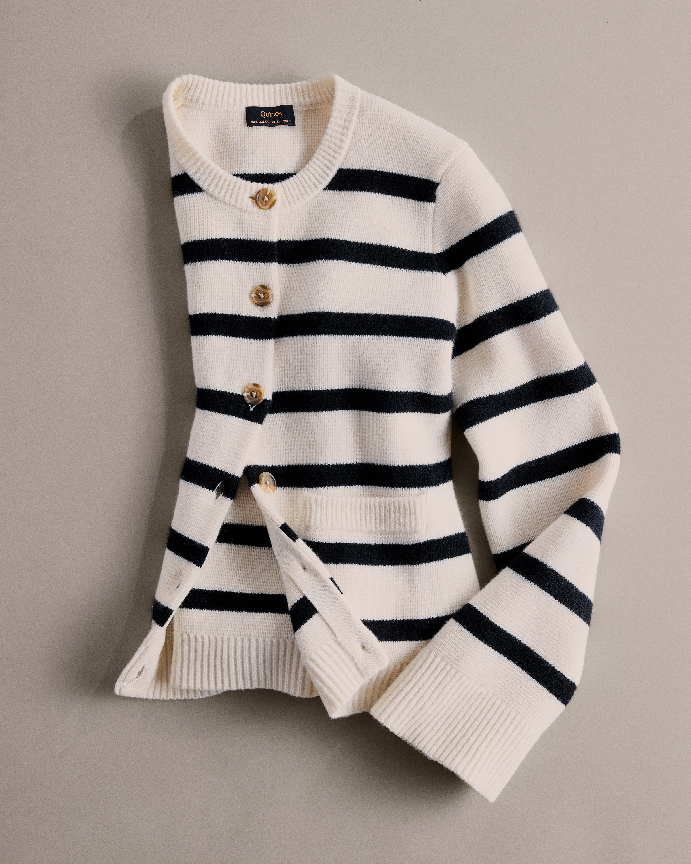 Quince | Women's Split Hem Turtleneck Sweater in Ivory/Black Stripe, Size XS, Organic Cotton | Quince