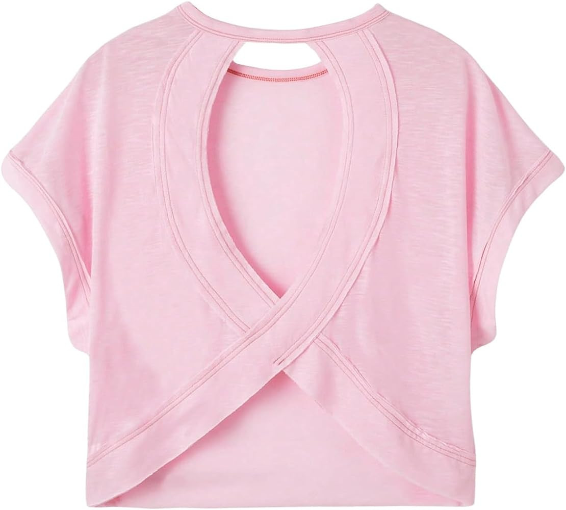 SOLY HUX Women's Criss Cross Cut Out Back Tee Short Sleeve Round Neck T Shirt Tops | Amazon (US)