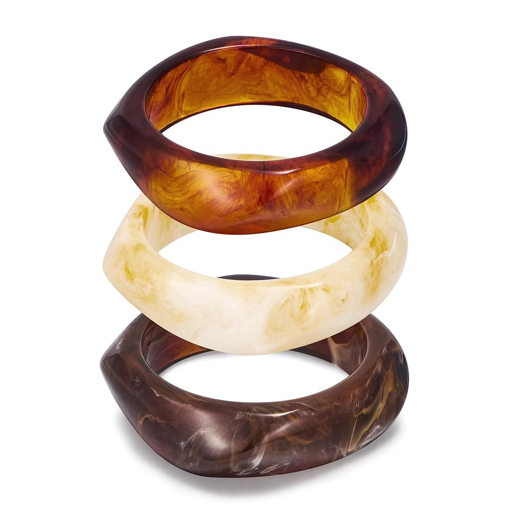 3 Pcs Colorful Acrylic Resin Bangles Bracelets for Women Wide Irregular Geometric Wristband State... | Amazon (US)