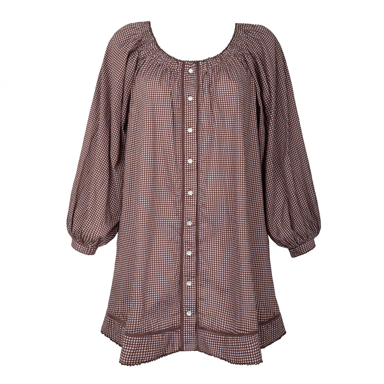 women's cocoa gingham long sleeve cotton coverup | Minnow
