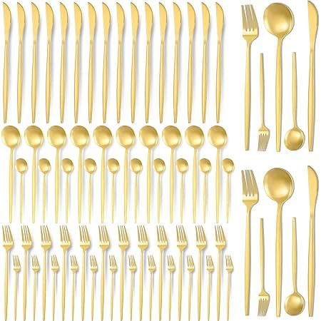 24-Piece Gold Silverware Set Gold Utensils Set for 6, Gold Spoons and Forks Set, Stainless Steel ... | Amazon (US)