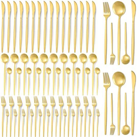 24-Piece Gold Flatware Set Silverware Set for 6, Gold Spoons and Forks Set, Stainless Steel Gold ... | Amazon (US)