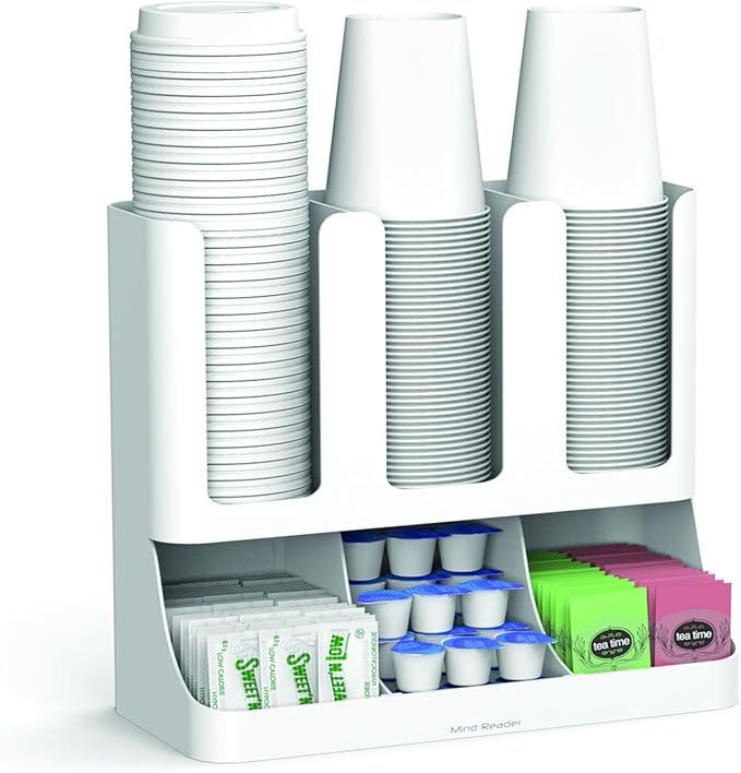 Mind Reader 6 Compartment Upright Breakroom Coffee Condiment and Cup Storage Organizer, White | Amazon (US)