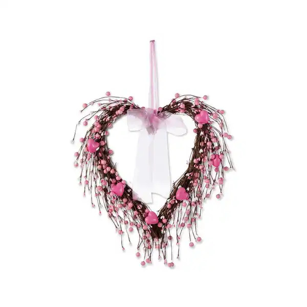 Glitzhome Valentine's Berry Heart Wreath Wall Hanging Decor - Pink Heart without LED | Bed Bath & Beyond
