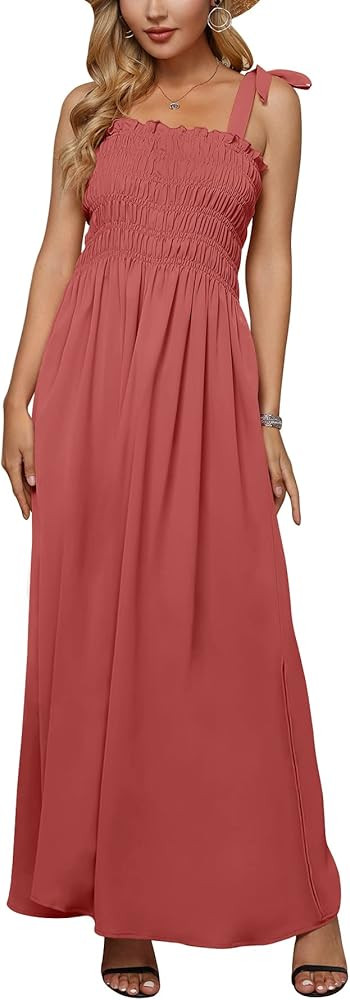 For G and PL Women's Summer Tie Strap Side Slit A Line Smocked Maxi Dress | Amazon (US)