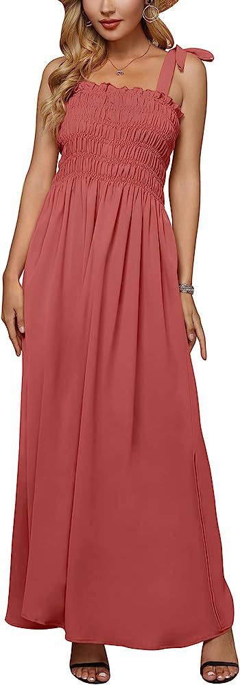 For G and PL Women's Summer Tie Strap Side Slit A Line Smocked Maxi Dress | Amazon (US)