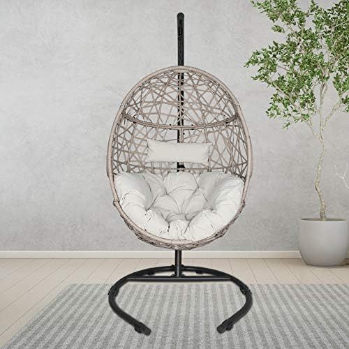 Ulax Furniture Outdoor Patio Wicker Hanging Basket Swing Chair Tear Drop Egg Chair with Cushion a... | Amazon (US)