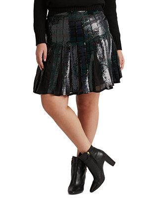 Lauren Ralph Lauren Plus-Size Sequined Plaid Pleated Skirt & Reviews - Skirts - Plus Sizes - Macy... | Macys (US)