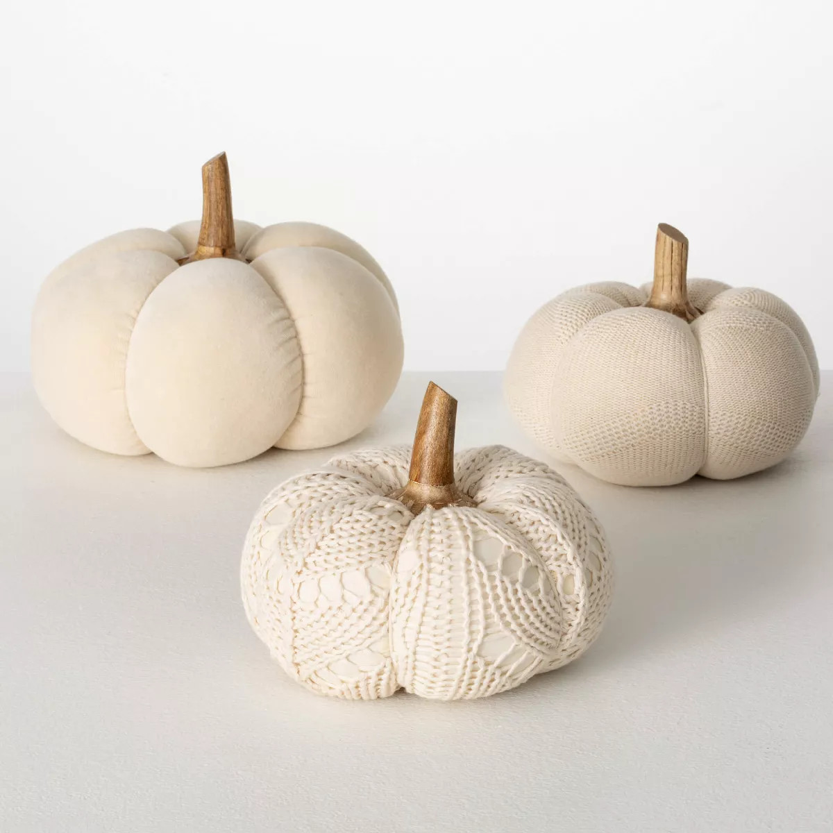 6.25"H  6.25"H & 7.75"H Sullivans Boho Cream Plush Pumpkin Set of 3  Cream | Target