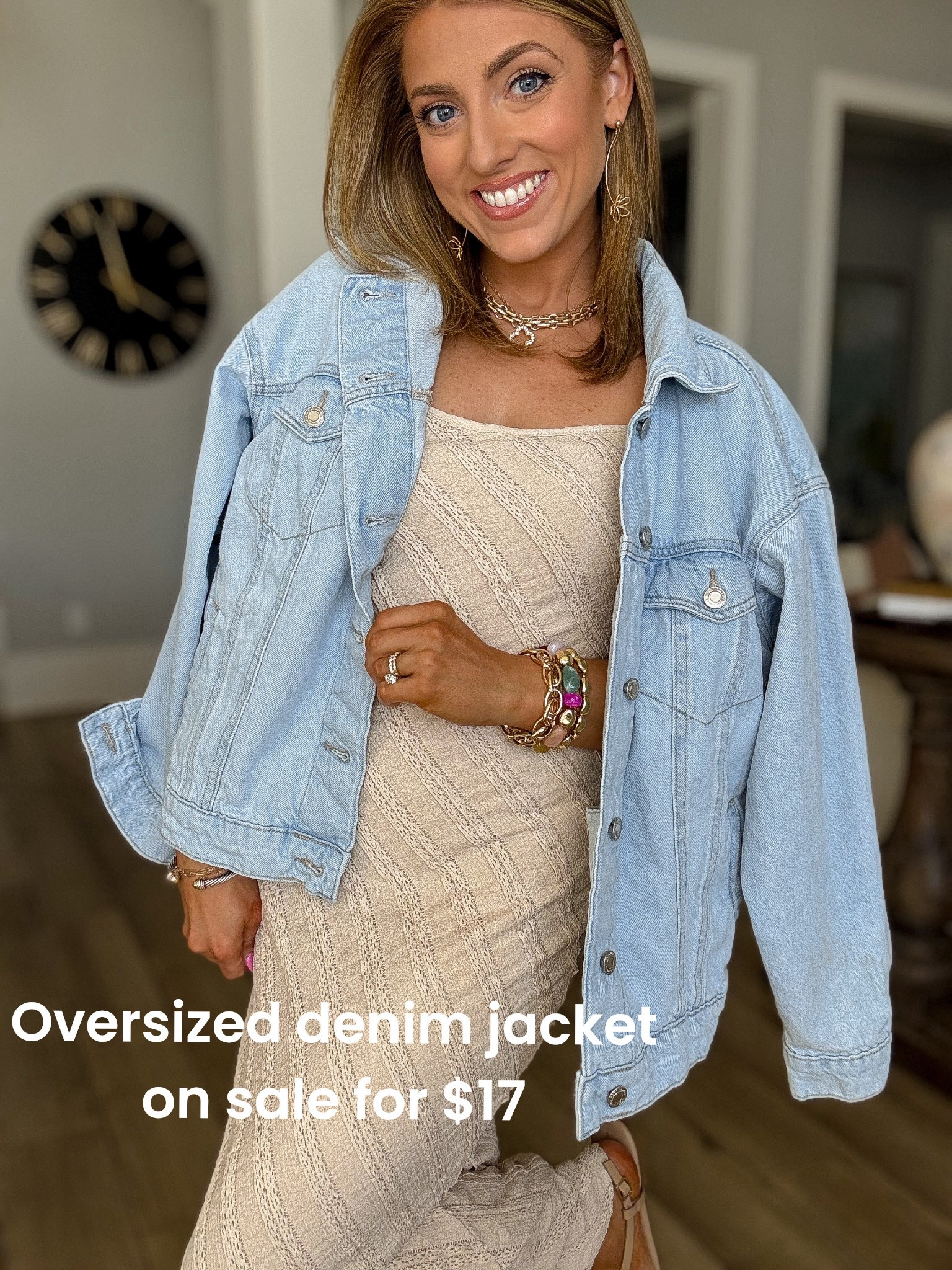 Walmart fashion find of the WEEK 🙌💙 My favorite oversized denim jacket is on sale for just $17 and it is still fully stocked!!

This is the perfect light wash denim jacket for spring outfits, summer layering, and everyday mom life style. It has that relaxed oversized fit, functional buttons, great length, and the prettiest soft wash that looks so much more expensive. I love throwing it over dresses, tanks, graphic tees, and even athletic sets.

If you’ve been looking for an affordable denim jacket that gives designer vibes without the price tag… this is it. At $17 it will not stay in stock long 👏

✨ Runs true to size (wearing my normal size for that relaxed fit)
✨ Lightweight but structured
✨ Perfect layering piece for spring

#walmartfashion #walmartfinds #denimjacket #springoutfits #affordablefashion #momstyle #walmartstyle #budgetfriendlyfashion #everydayoutfit #walmartdeals


#LTKootd #LTKSaleAlert #LTKPetite