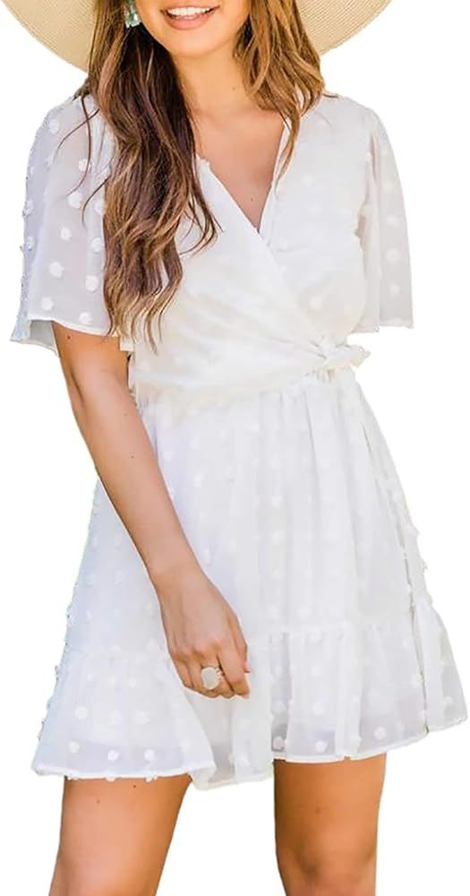 BLENCOT Women Casual Short Sleeve Summer Tunic Dress V Neck Bubbles Loose Flowy Swing Shift Dress | Amazon (US)