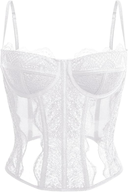 Dealmore Corset Tops For Women Going Out Lace Mesh Date Night Spaghetti Strap Party Club Fashion ... | Amazon (US)
