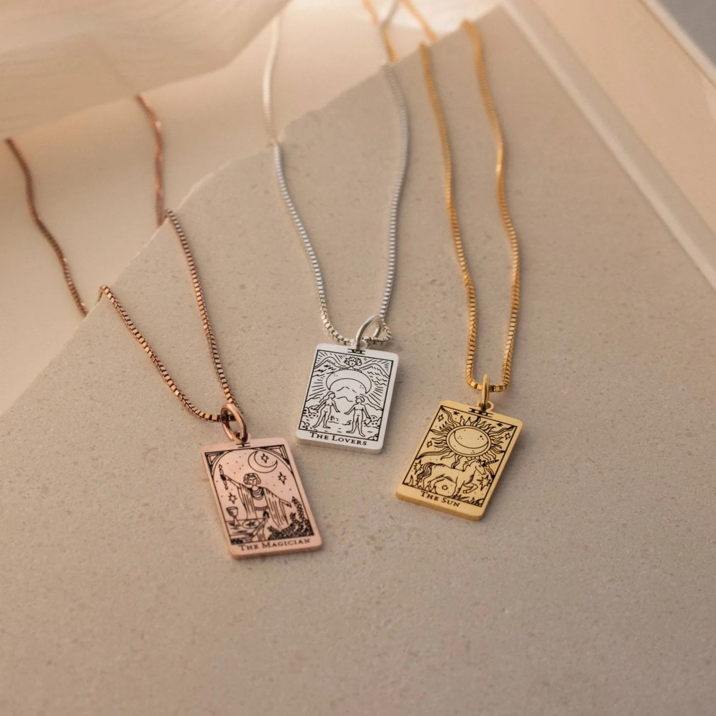 Tarot Necklace in Box Chain | Caitlyn Minimalist