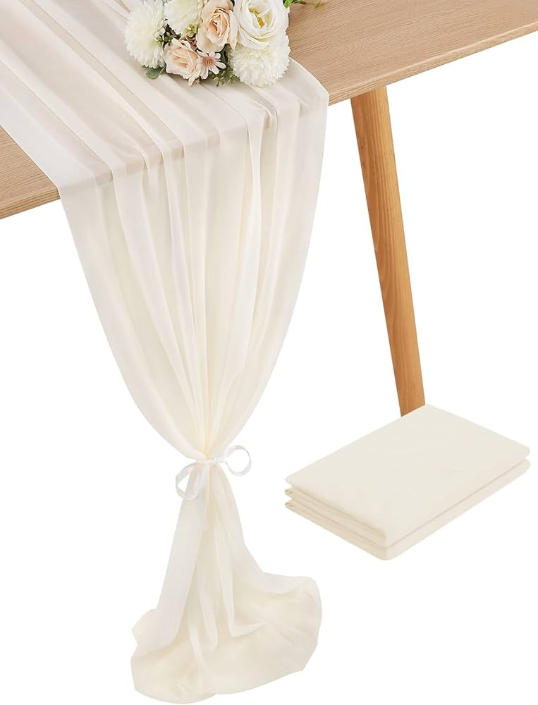 2 Piece 10ft Ivory Sheer Chiffon Table Runner Romantic Rectangular Table Linen for Wedding Party ... | Amazon (CA)