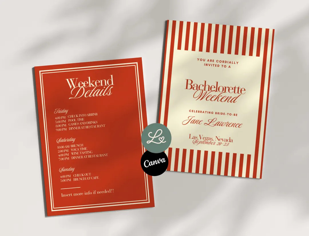Red Bachelorette Itinerary Invitation Trendy It Girl Las Vegas Bach Itinerary Elegant Classic Inv... | Etsy (US)