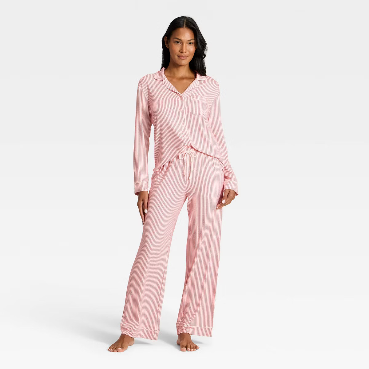 Women's Cloud Knit Modal Long Sleeve Notch Collar Top and Pants Pajama Set - Auden™ | Target