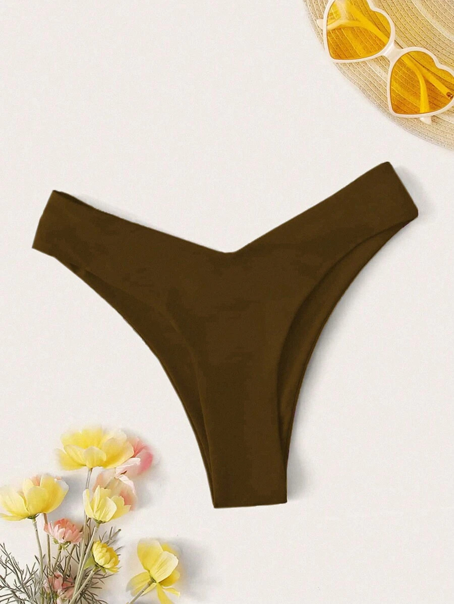 Swim Vcay Women Summer Beach Holiday Solid Simple High Cut Bikini Bottom | SHEIN