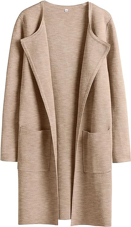 ANRABESS Women's Open Front Knit Cardigan Long Sleeve Lapel Casual Solid Classy Sweater Jacket | Amazon (US)