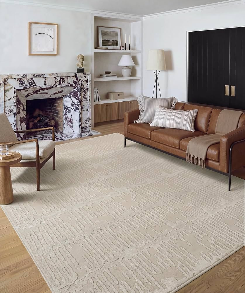 Abani Elenor Collection Cream Area Rug - 6' x 9' - Modern Geometric Design, Non-Shedding - Easy t... | Amazon (US)