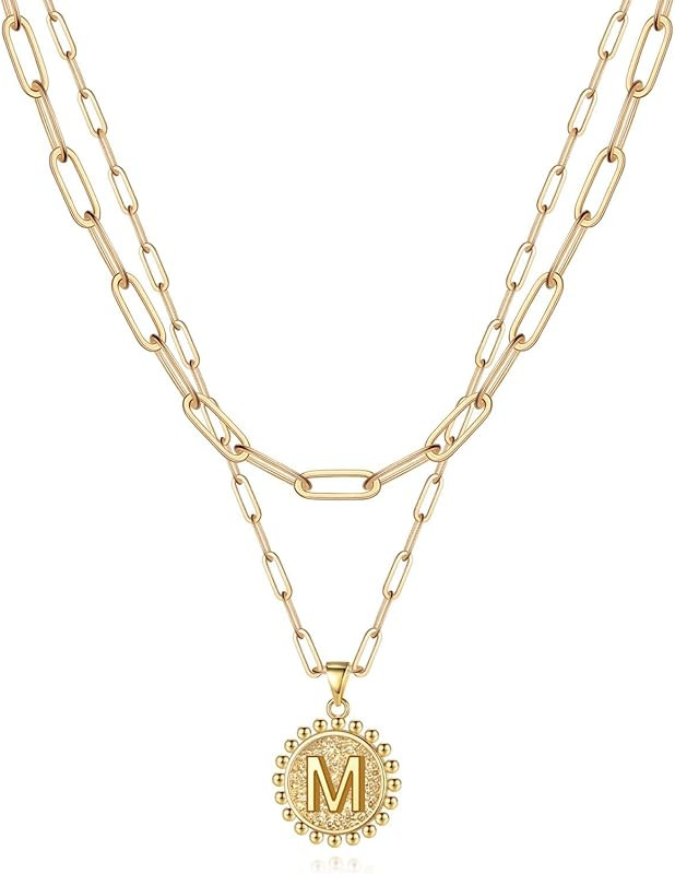 Gold Initial Necklaces for Women Girls, 14K Gold Plated Dainty Layering Paperclip Link Chain Neck... | Amazon (US)