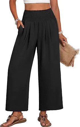 Lepunuo High Waisted Wide Leg Palazzo Pants for Women Summer Beach Vacation Lounge Trousers with ... | Amazon (US)