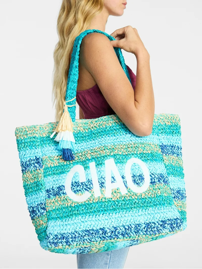 No Boundaries Women's Ciao Beach Tote Bag, Blue Ciao | Walmart (US)