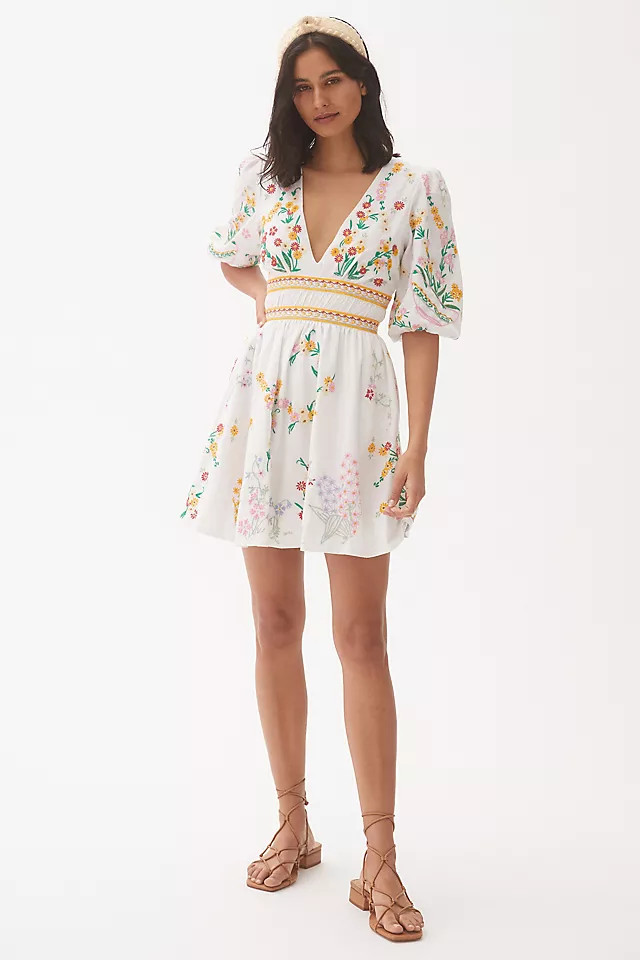 Deep-V Floral Mini Dress | Anthropologie (US)