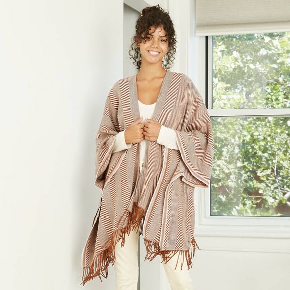 Women's Herringbone Ruana Kimono Jacket - Universal Thread™ Brown | Target