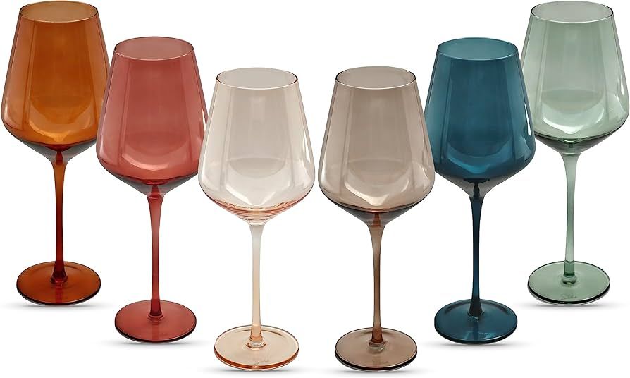Saludi Colored Wine Glasses, 16.5oz (Set of 6) Stemmed Multi-Color Glass - Great for all Wine Types  | Amazon (US)