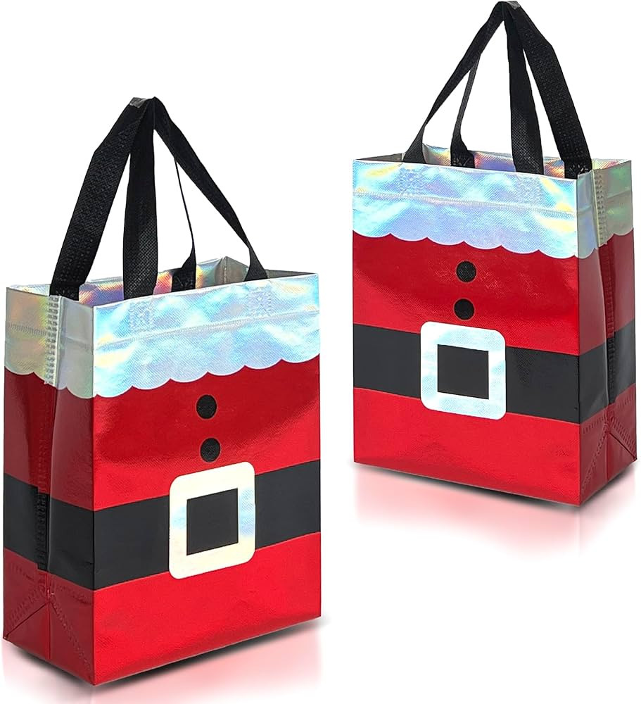 Nush Nush Christmas Gift Bags Medium Size – 12 Festive Reusable Gift Bags With Holographic Sant... | Amazon (US)