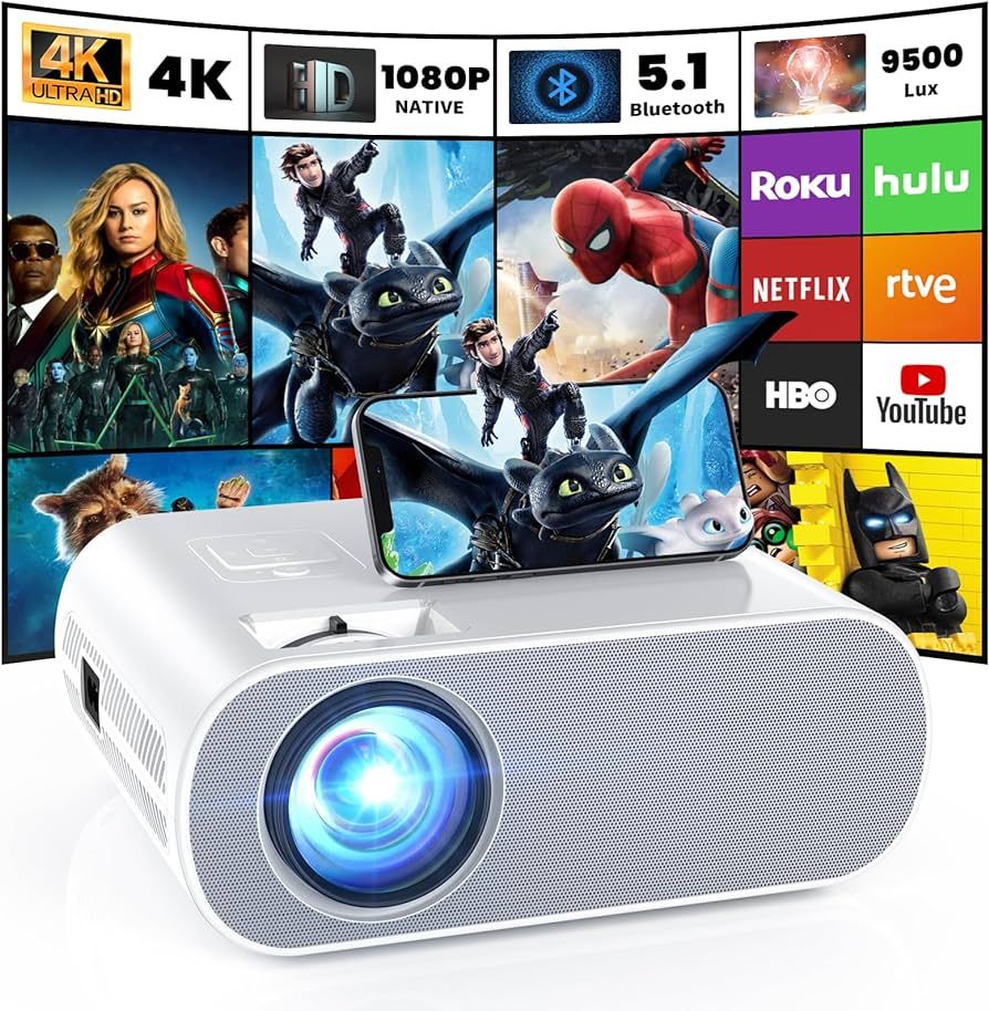 HOMPOW Projector, Native 1080P Full HD Bluetooth Projector with Speaker, 9500 Lumens Outdoor Port... | Amazon (US)