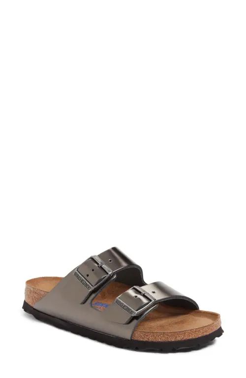 Birkenstock Arizona Soft Footbed Sandal in Metallic Anthracite Leather at Nordstrom, Size 9-9.5Us | Nordstrom