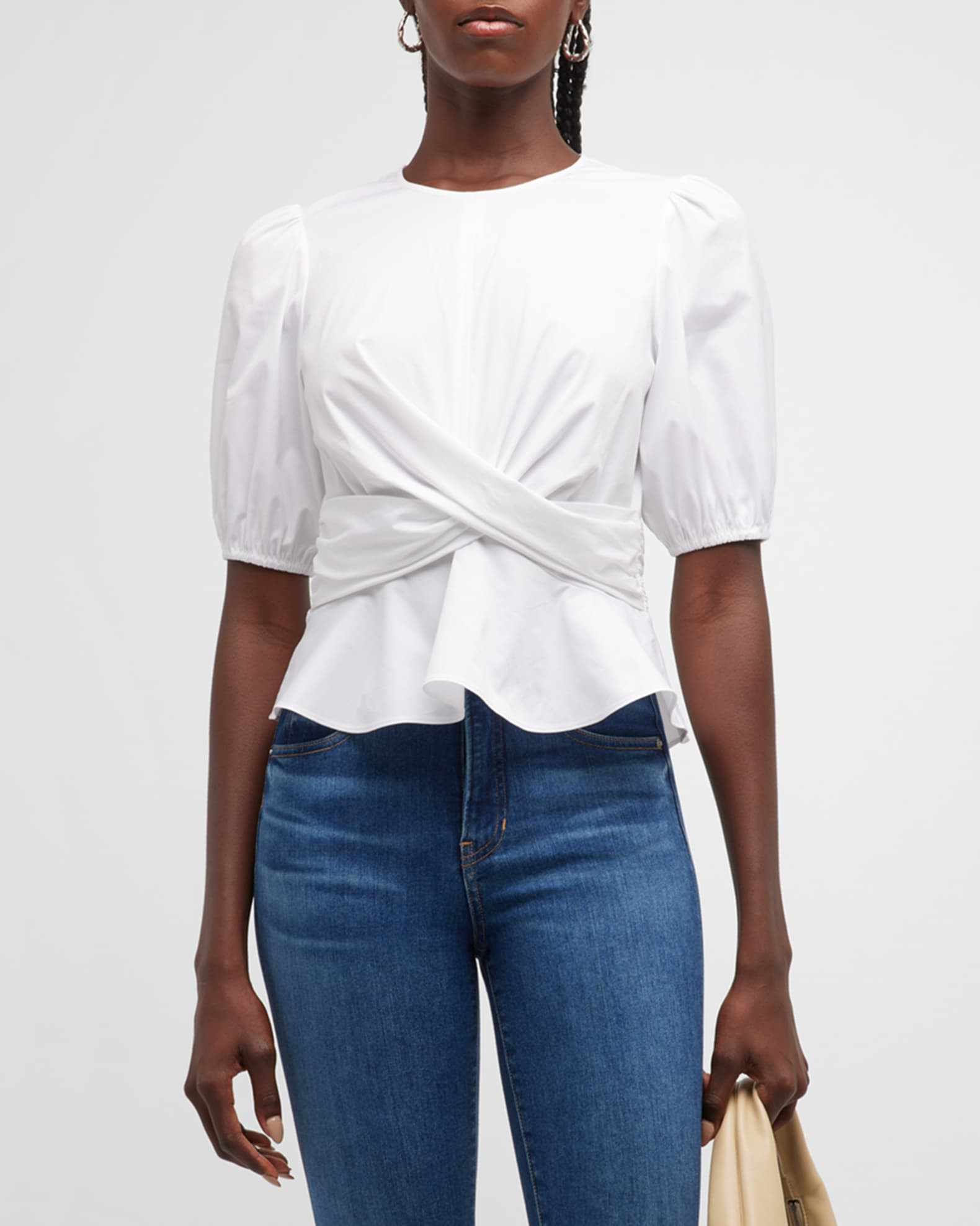 Veronica Beard Arvilla Crisscross Short-Sleeve Peplum Top | Neiman Marcus