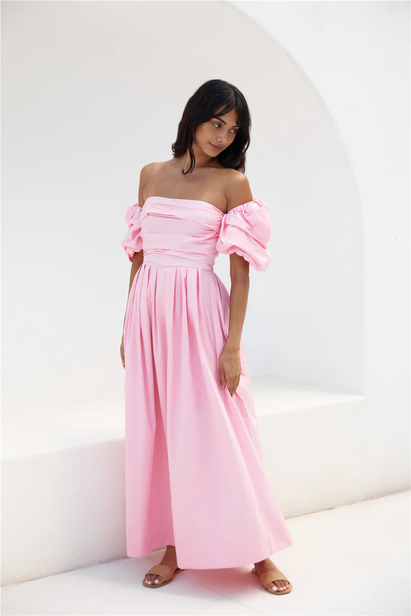 Bella Off-Shoulder Maxi Dress Pink | Fortunate One