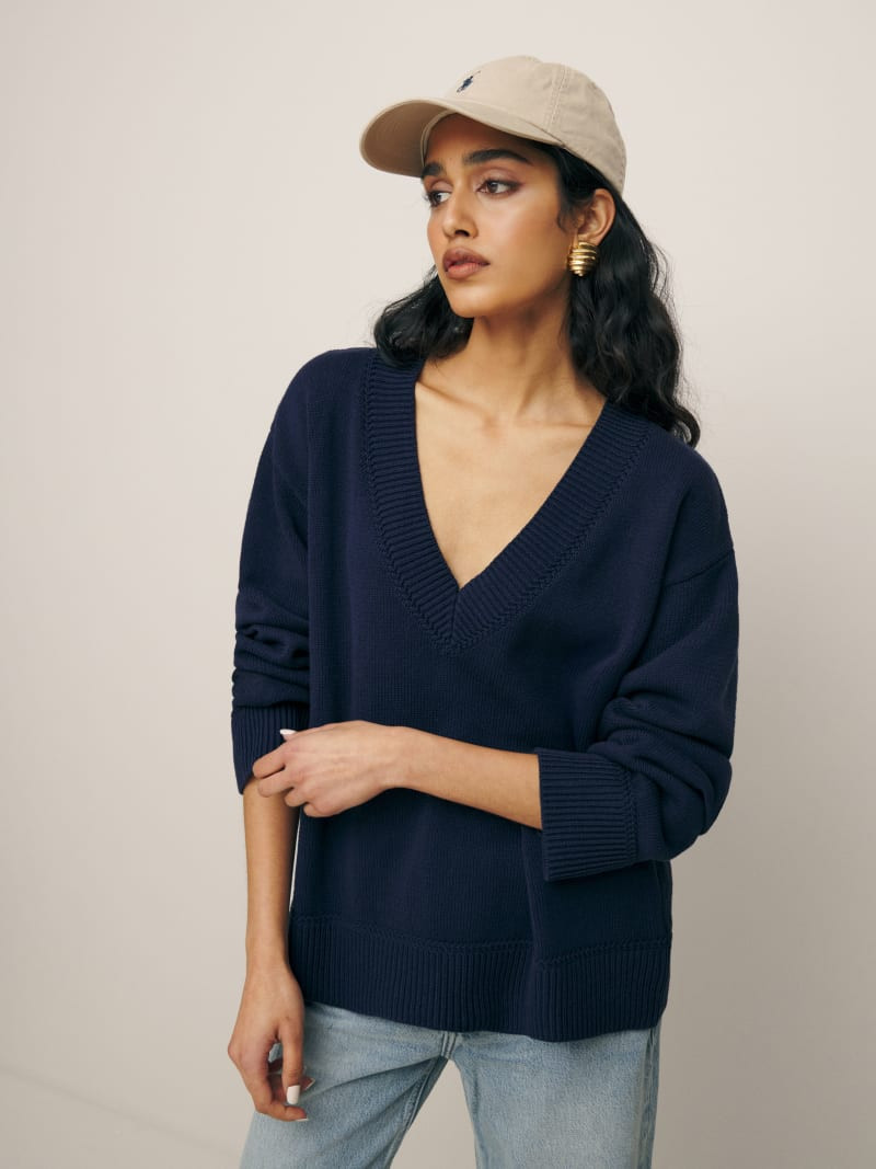 Sienna Oversized Cotton V Neck Sweater | Reformation (Global)
