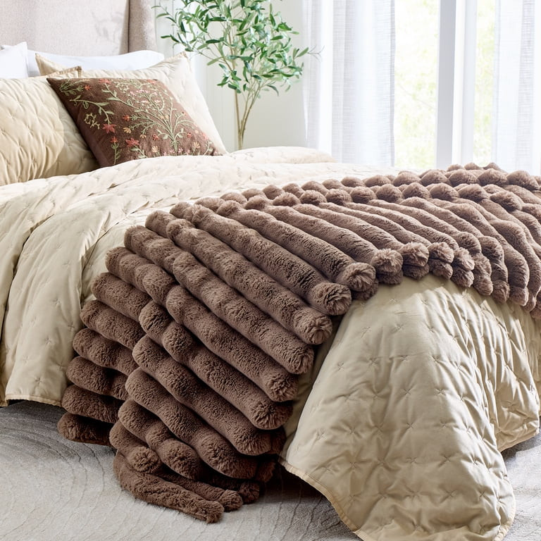 Better Homes & Gardens Brown Basket Exaggerated Channel Faux Fur Oversized Throw, 50" x 72" | Walmart (US)