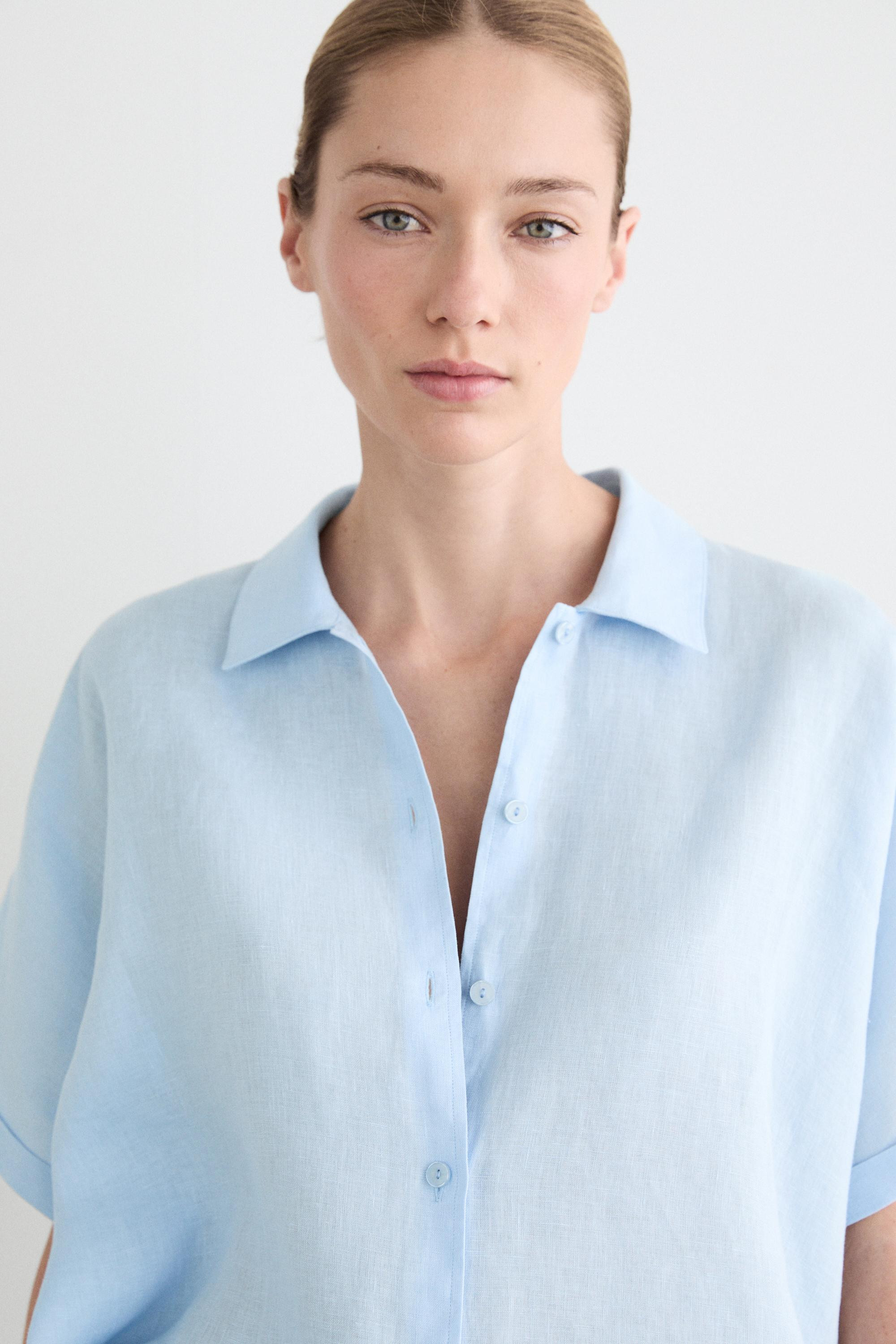 100% linen short sleeve shirt | Massimo Dutti US