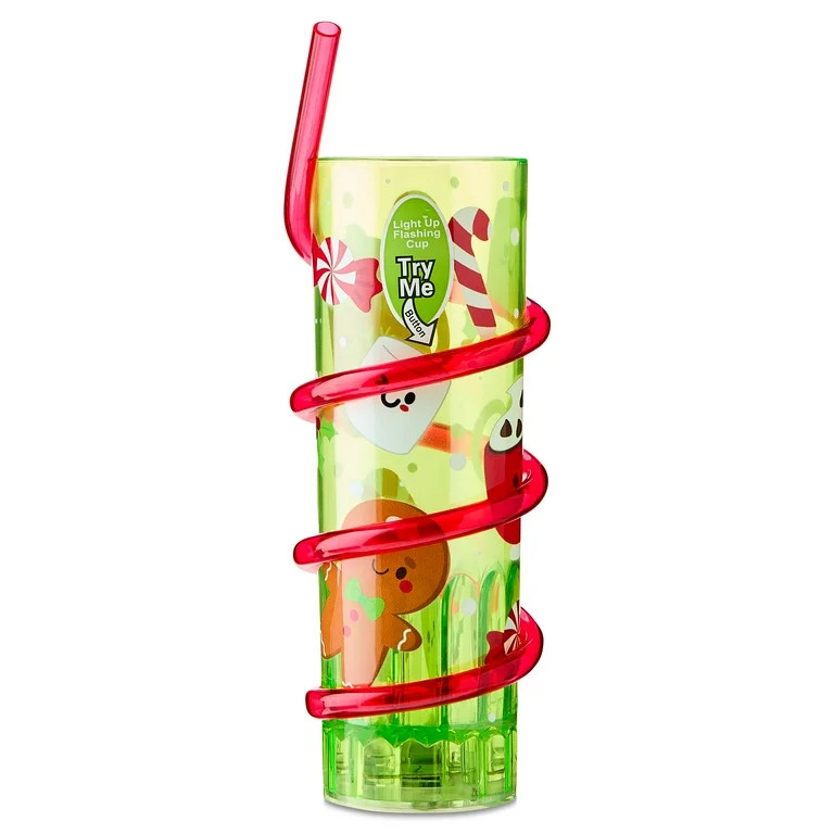Plastic Christmas Cup with Flashing Straw, Red and Green, 8 fl oz, by Holiday Time | Walmart (US)