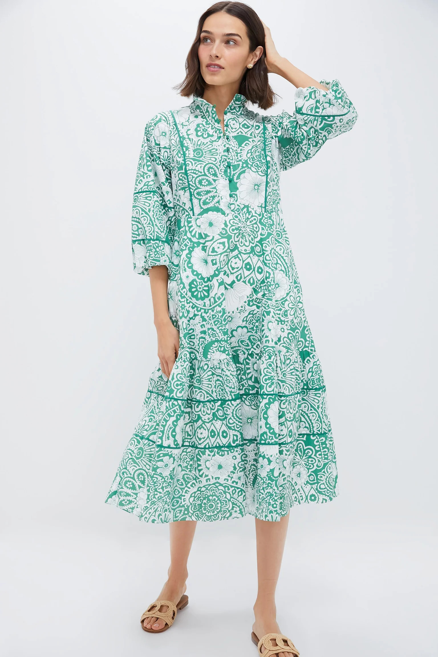 Green and White Floral Hillsborough Midi Dress | Tuckernuck (US)