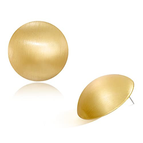HESSAWELL Matte Gold Dangle Earrings Half-Ball Plated Studs Brushed Button Earrings for Women Fashion Vintage Drop Jewelry | Amazon (UK)