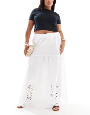 ONLY Curve embroidered tiered maxi skirt in white | ASOS (Global)