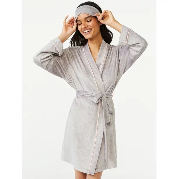 Joyspun Women's and Women's Plus Velour Knit Robe and Eye Mask Set, 2-Piece, Sizes up to 3X - Wal... | Walmart (US)