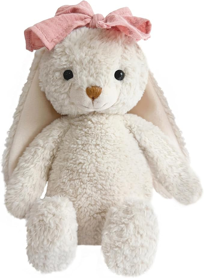 Bunny Stuffed Animal Soft Rabbit Cuddly Toy 10'' Long - Eared Plush Bunny with Pink Bow Plush Toy... | Amazon (US)