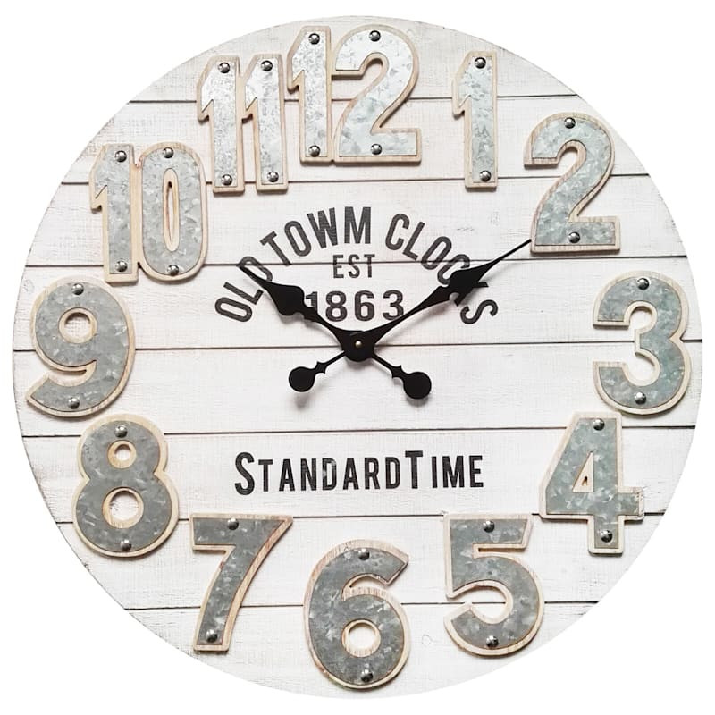 Old Town Clocks White Round Wooden Wall Clock, 28" | At Home