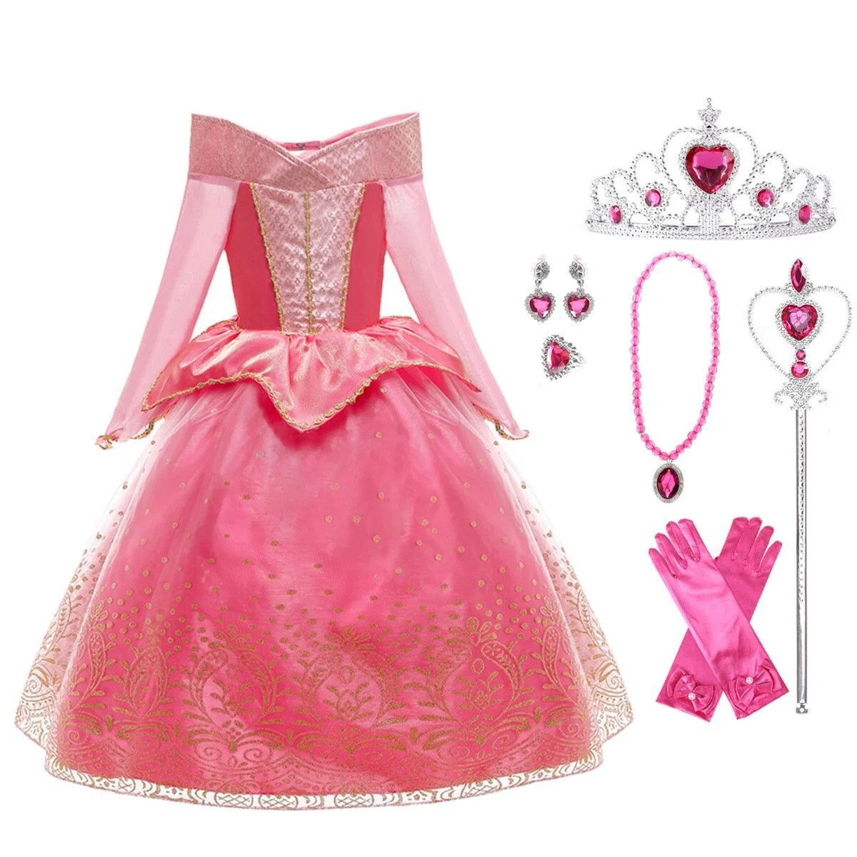 HAWEE Princess Aurora Costume for Toddler Girls, Birthday Party Fairy Dress Up, Pink | Walmart (US)