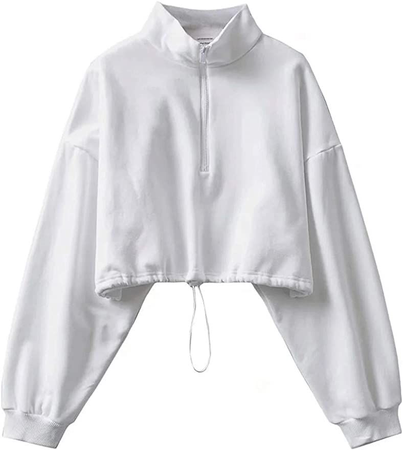Haellun Women's Long Sleeve Half Zip Fleece Lined Crop Top Pullover Sweatshirt | Amazon (US)