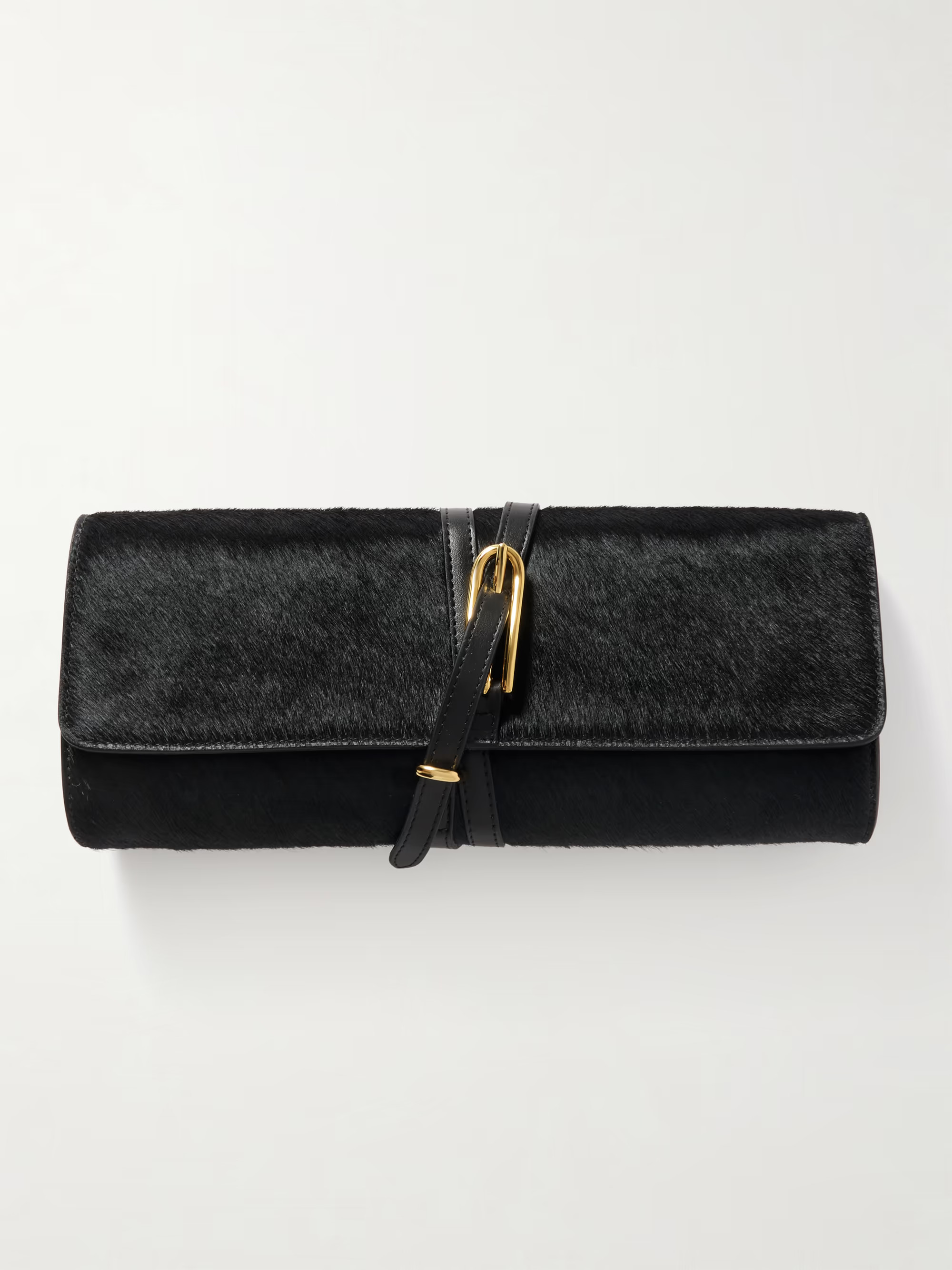 Belted leather-trimmed calf hair clutch | NET-A-PORTER (UK & EU)