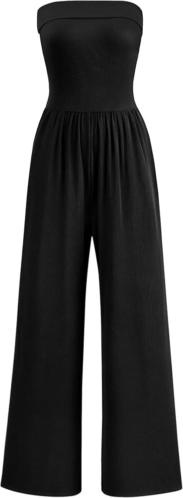PRETTYGARDEN One Piece Strapless Jumpsuits for Women Dressy Casual Wide Leg Tube Rompers Jumper B... | Amazon (US)